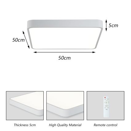 Brilagi - Lámpara de techo LED regulable POOL SQUARE LED/48W/230V 3000-6000K 50x50 cm blanca + mando a distancia