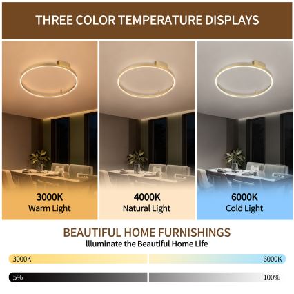 Brilagi - Lámpara de techo LED regulable PORTOFINO LED/60W/230V 3000-6000K Ø 80 cm dorada + mando a distancia