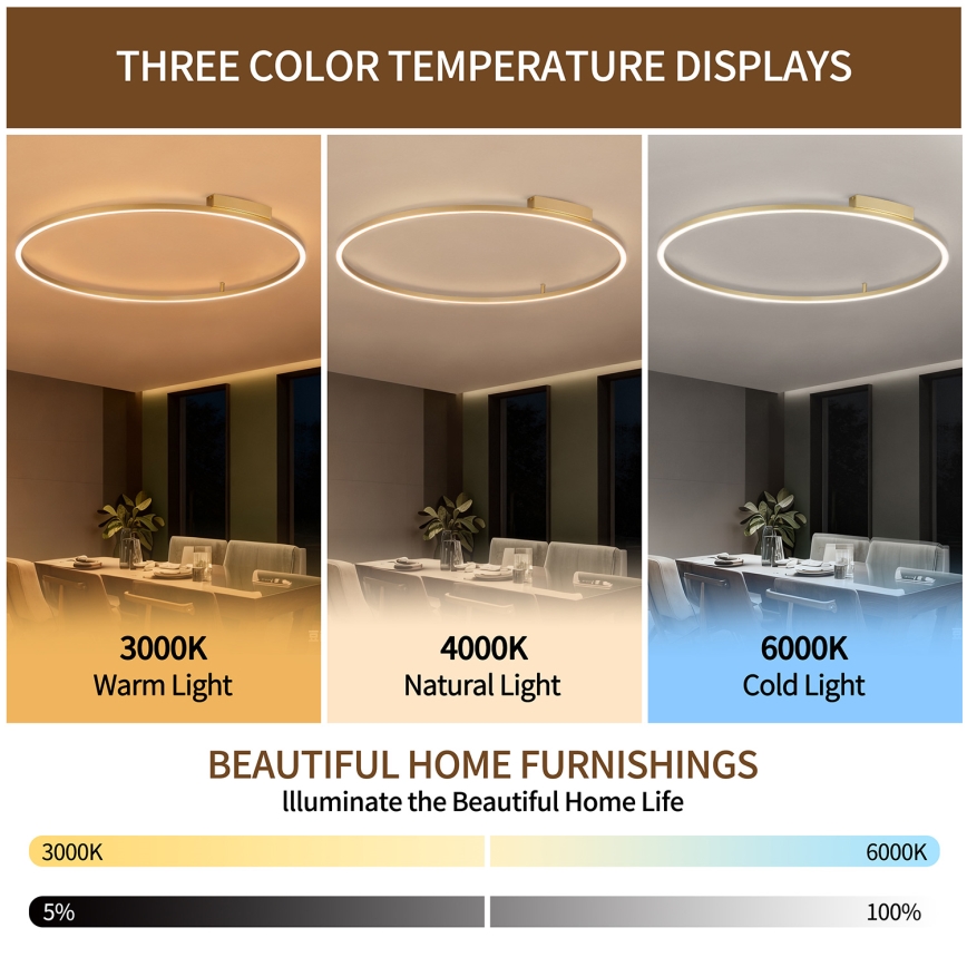 Brilagi - Luminaria de techo LED regulable PORTOFINO LED/85W/230V 3000-6000K, diámetro 120 cm, dorado + mando a distancia