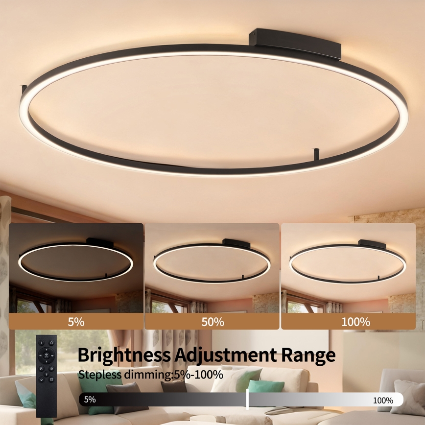 Brilagi - Lámpara de techo LED regulable PORTOFINO LED/85W/230V 3000-6000K Ø 120 cm negra + mando a distancia