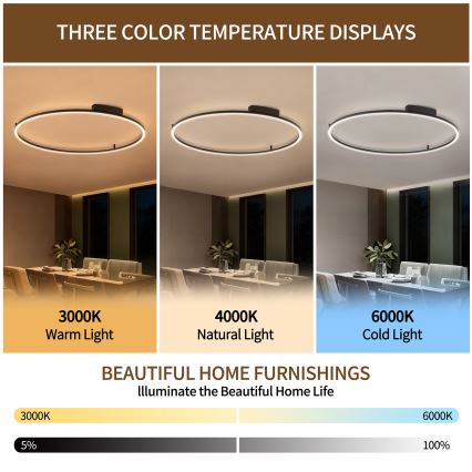 Brilagi - Lámpara de techo LED regulable PORTOFINO LED/85W/230V 3000-6000K Ø 120 cm negra + mando a distancia