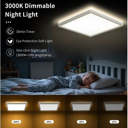 Brilagi - Plafón LED regulable ULTRA SLIM LED/18W/230V 2700-6500K 30x30 cm blanco + control remoto