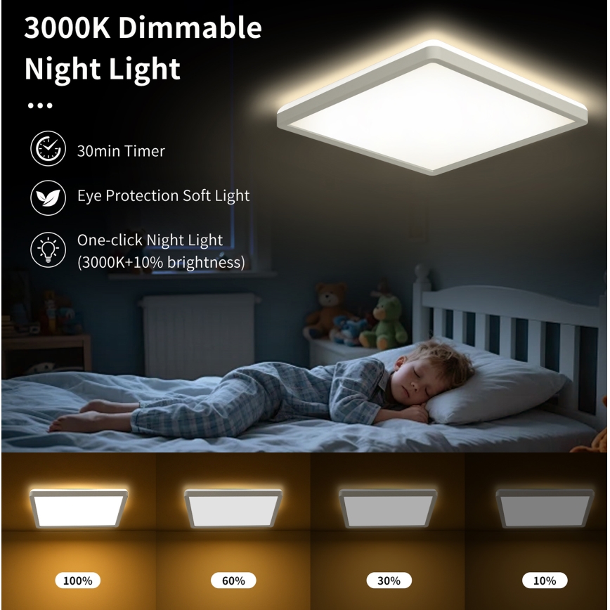 Brilagi - Plafón LED regulable ULTRA SLIM LED/18W/230V 2700-6500K 30x30 cm blanco + control remoto