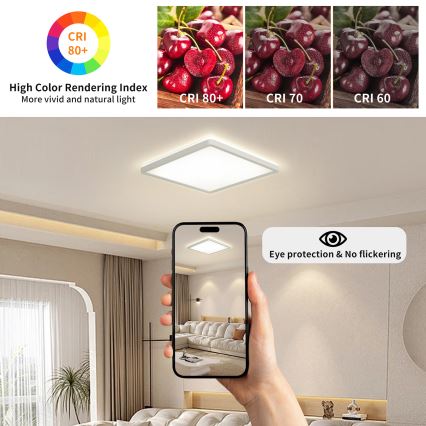 Brilagi - Plafón LED regulable ULTRA SLIM LED/18W/230V 2700-6500K 30x30 cm blanco + control remoto