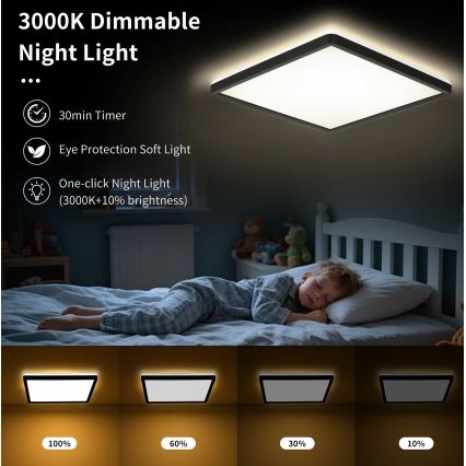 Brilagi - Plafón LED regulable ULTRA SLIM LED/18W/230V 2700-6500K 30x30 cm negro + control remoto