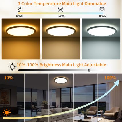 Brilagi - Plafón LED regulable ULTRA SLIM LED/24W/230V 2700-6500K diá. 42 cm negro + control remoto