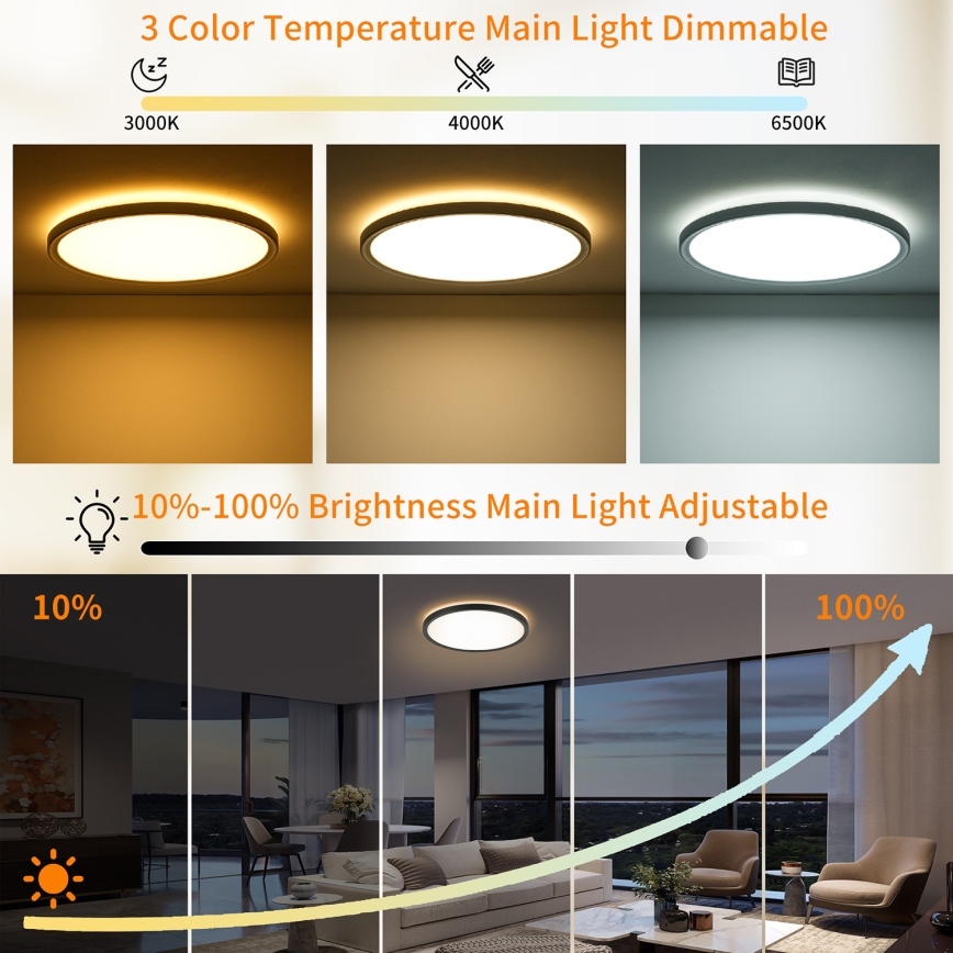 Brilagi - Plafón LED regulable ULTRA SLIM LED/24W/230V 2700-6500K diá. 42 cm negro + control remoto