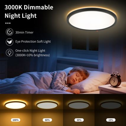 Brilagi - Plafón LED regulable ULTRA SLIM LED/24W/230V 2700-6500K diá. 42 cm negro + control remoto