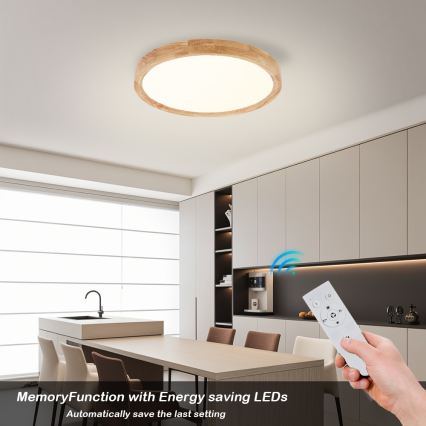 Brilagi - Lámpara de techo LED regulable WOODROUND LED/30W/230V 3000-6000K diámetro 40 cm madera CRI 90 + mando a distancia