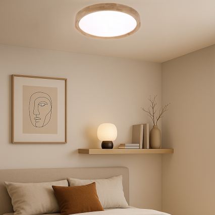 Brilagi - Lámpara de techo LED regulable WOODROUND LED/30W/230V 3000-6000K diámetro 40 cm madera CRI 90 + mando a distancia
