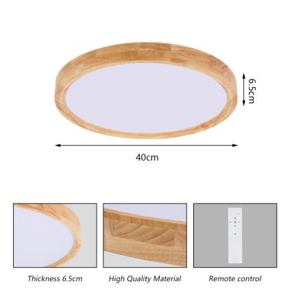 Brilagi - Lámpara de techo LED regulable WOODROUND LED/30W/230V 3000-6000K diámetro 40 cm madera CRI 90 + mando a distancia