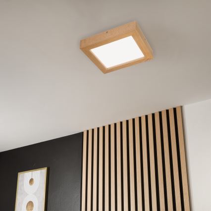 Brilagi - Luz de techo LED regulable para baño WOODY FRAME LED/24W/230V roble 30x30 cm 3000-6000K IP44 + control remoto