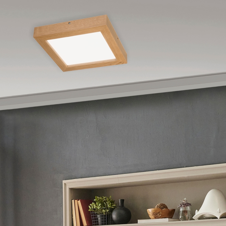 Brilagi - Luz de techo LED regulable para baño WOODY FRAME LED/24W/230V roble 30x30 cm 3000-6000K IP44 + control remoto