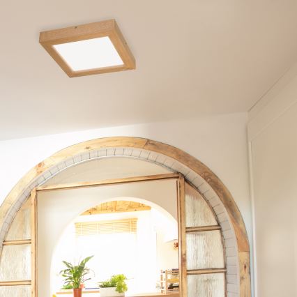 Brilagi - Luz de techo LED regulable para baño WOODY FRAME LED/24W/230V roble 30x30 cm 3000-6000K IP44 + control remoto