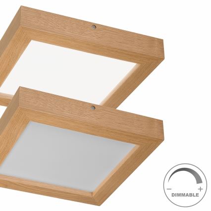 Brilagi - Luz de techo LED regulable para baño WOODY FRAME LED/24W/230V roble 30x30 cm 3000-6000K IP44 + control remoto