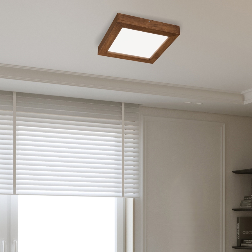 Brilagi - Luz de techo LED regulable para baño WOODY FRAME LED/24W/230V roble cereza 30x30 cm 3000-6000K IP44 + control remoto