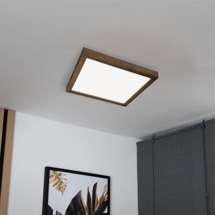 Brilagi - Luz de techo LED regulable para baño WOODY FRAME LED/50W/230V roble 60x60 cm 3000-6000K IP44 + control remoto