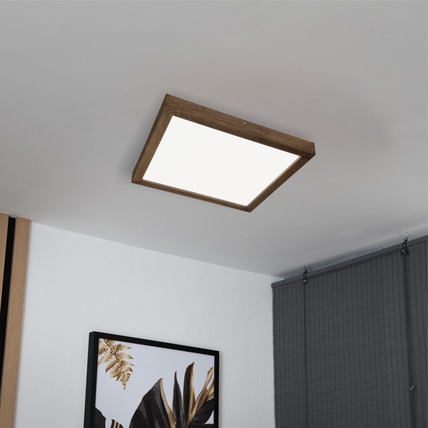 Brilagi - Luz de techo LED regulable para baño WOODY FRAME LED/50W/230V roble 60x60 cm 3000-6000K IP44 + control remoto