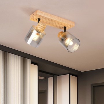 Brilagi - Lámpara spot HYGGE 2xE14/15W/230V madera de hevea/ahumado