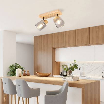 Brilagi - Lámpara spot HYGGE 2xE14/15W/230V madera de hevea/ahumado