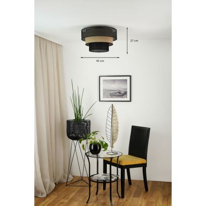 Brilagi - Lámpara de techo DAKOTA LUNETA 1xE27/15W/230V Ø 45 cm negro/rattán