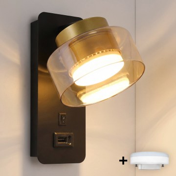 Brilagi - LED Aplique de pared con puerto USB AURA LUX 1xGX53/30W/230V negro/dorado