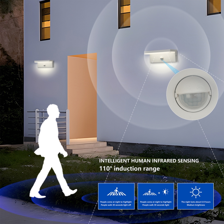 Brilagi - Aplique LED exterior con sensor TESSI LED/10W/230V blanco IP54