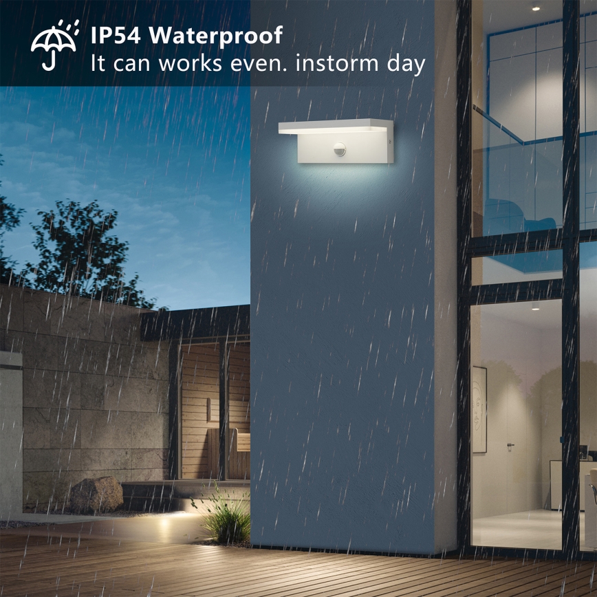 Brilagi - Aplique LED exterior con sensor TESSI LED/10W/230V blanco IP54