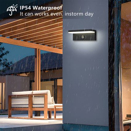 Brilagi - Aplique de pared LED para exterior con sensor TESSI LED/10W/230V negro IP54