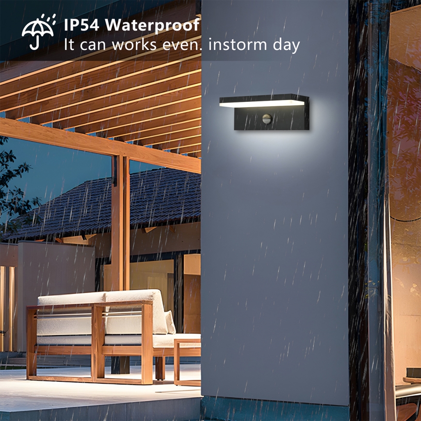 Brilagi - Aplique de pared LED para exterior con sensor TESSI LED/10W/230V negro IP54