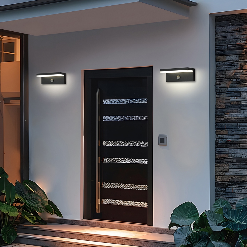 Brilagi - Aplique de pared LED para exterior con sensor TESSI LED/10W/230V negro IP54
