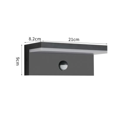 Brilagi - Aplique de pared LED para exterior con sensor TESSI LED/10W/230V negro IP54
