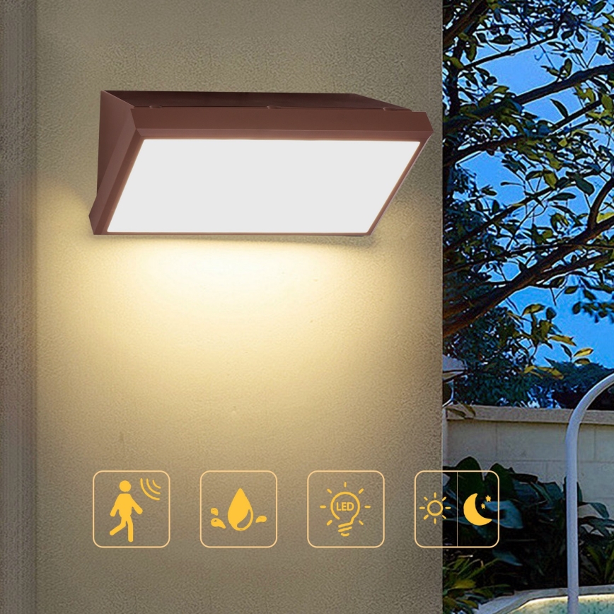 Brilagi - Aplique de pared exterior LED con sensor TRIANGLE LED/20W/230V marrón IP65