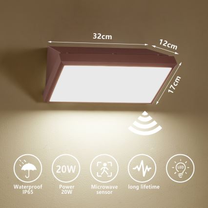 Brilagi - Aplique de pared exterior LED con sensor TRIANGLE LED/20W/230V marrón IP65