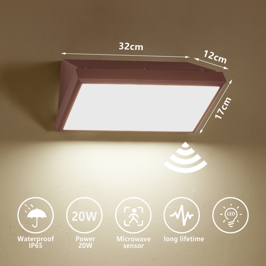 Brilagi - Aplique de pared exterior LED con sensor TRIANGLE LED/20W/230V marrón IP65