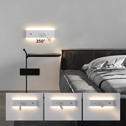 Brilagi - Aplique LED de pared orientable con puerto USB NOCTIS LED/3W/230V + LED/9W blanco