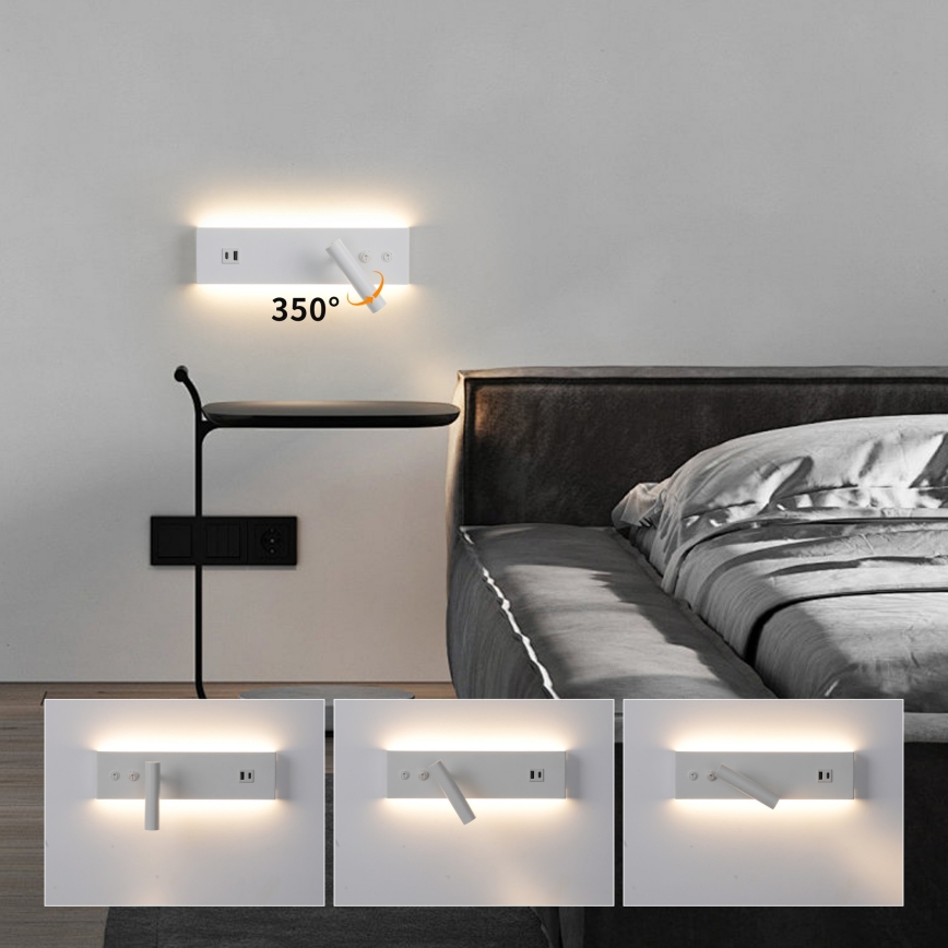 Brilagi - Aplique LED de pared orientable con puerto USB NOCTIS LED/3W/230V + LED/9W blanco