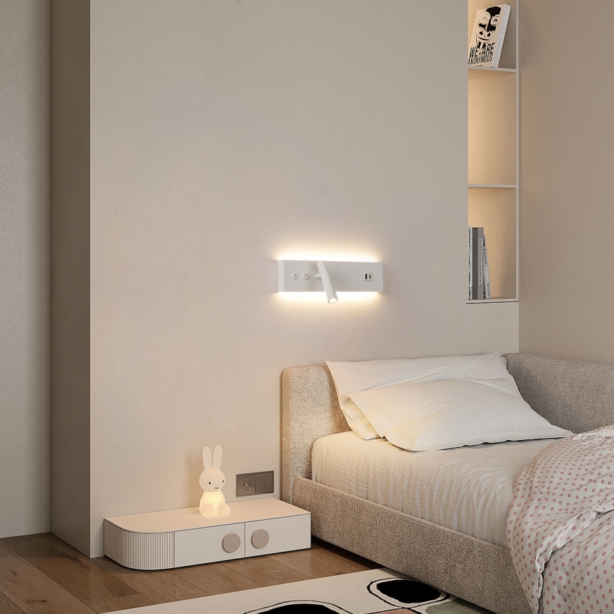 Brilagi - Aplique LED de pared orientable con puerto USB NOCTIS LED/3W/230V + LED/9W blanco