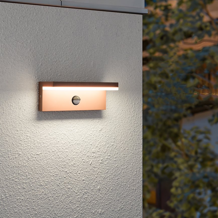 Brilagi - Aplique LED de pared para exterior con sensor TESSI LED/10W/230V marrón IP54