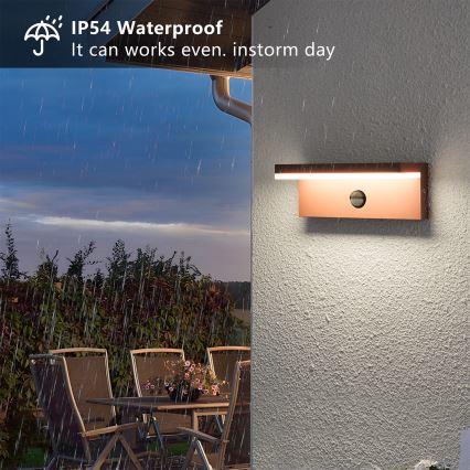 Brilagi - Aplique LED de pared para exterior con sensor TESSI LED/10W/230V marrón IP54