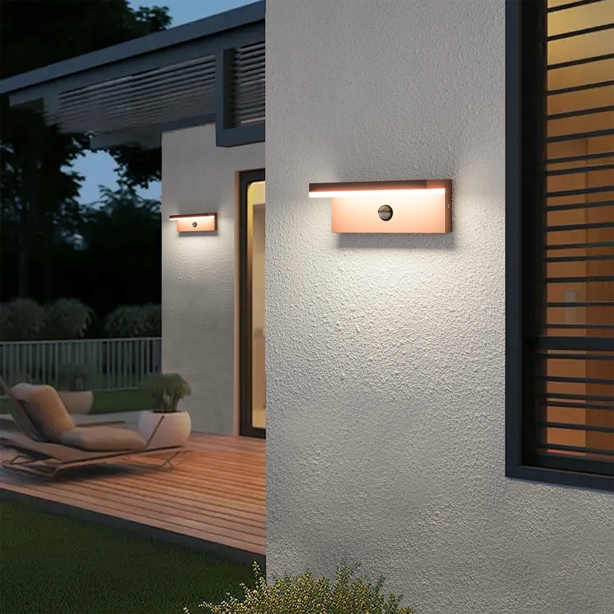 Brilagi - Aplique LED de pared para exterior con sensor TESSI LED/10W/230V marrón IP54