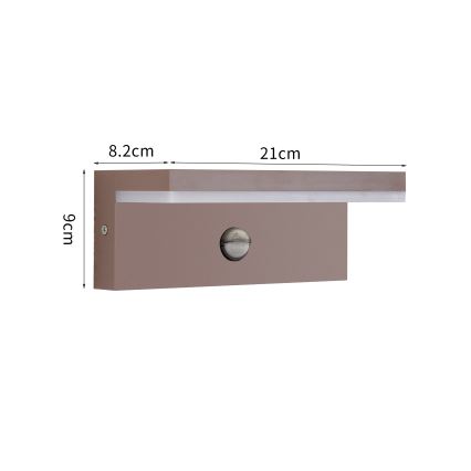 Brilagi - Aplique LED de pared para exterior con sensor TESSI LED/10W/230V marrón IP54