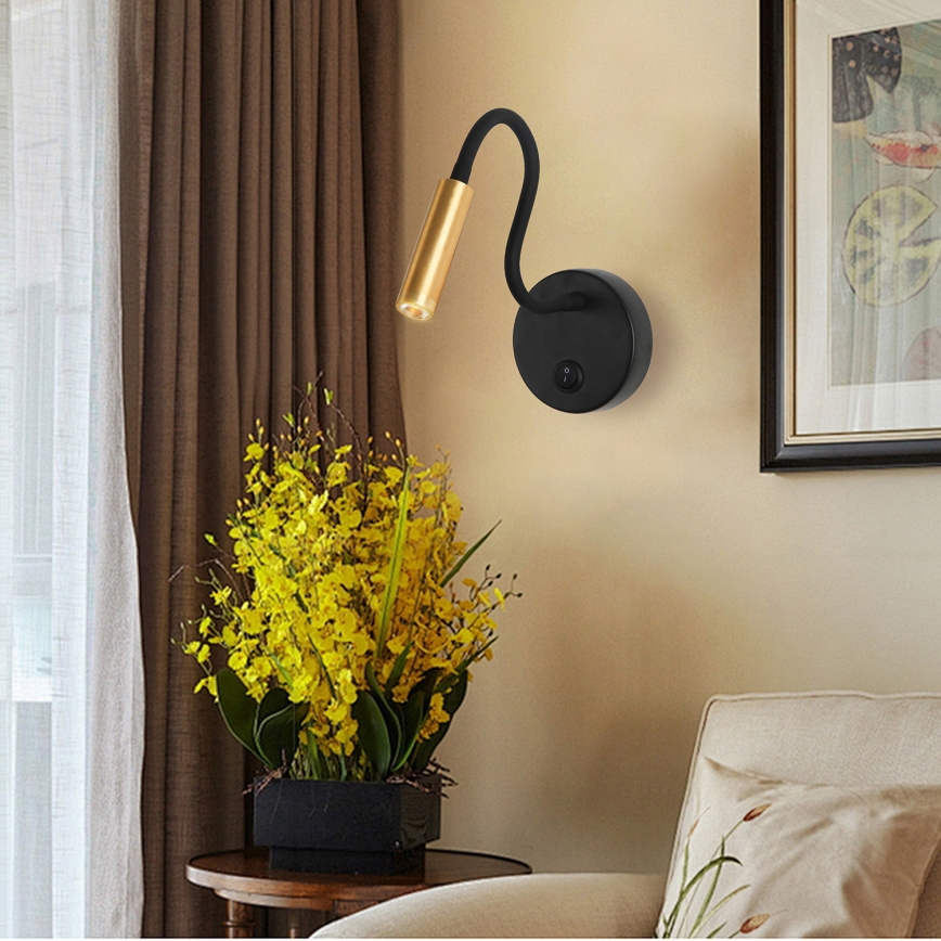Brilagi - LED Aplique flexible MAYA LED/3W/230V 4000K negro/dorado