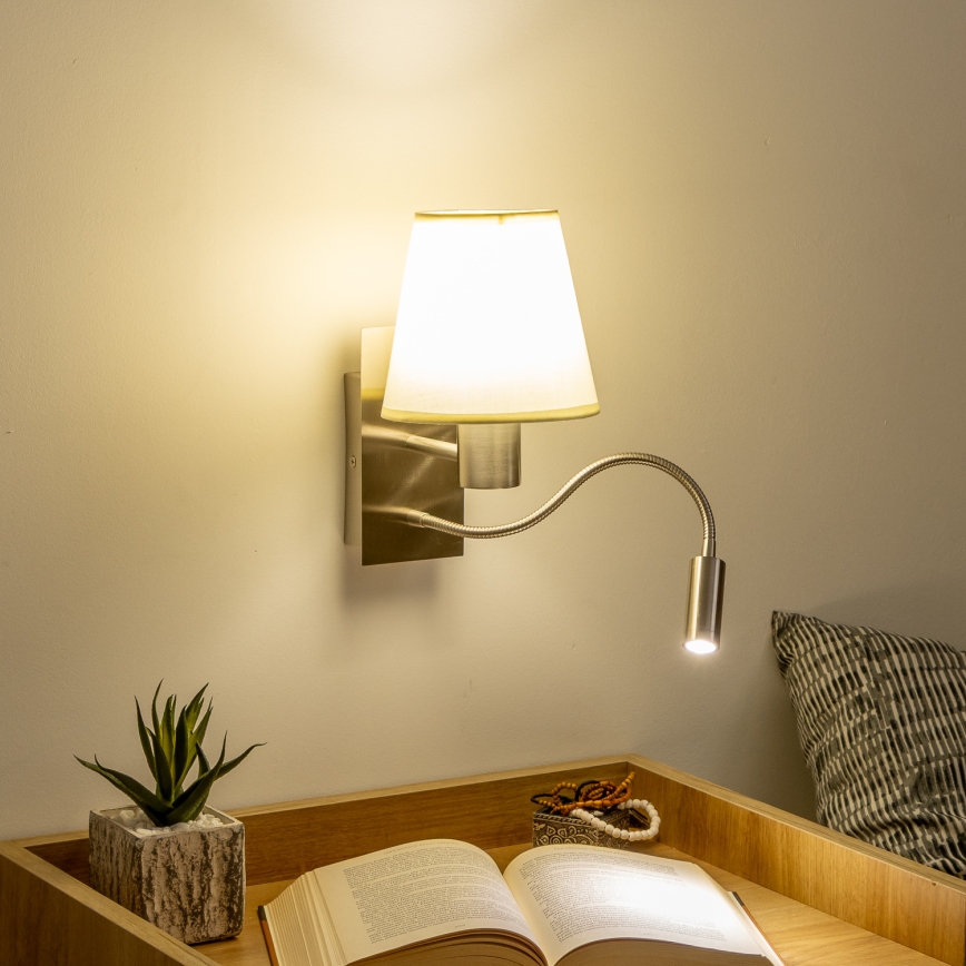 Brilagi - LED Aplique flexible NUBILA 1xE27/25W/230V + LED/3W cromo mate/color crema