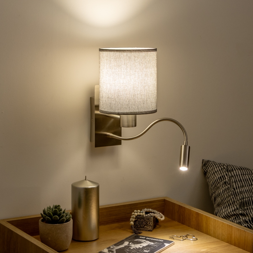 Brilagi - LED Aplique flexible NUBILA 1xE27/25W/230V + LED/3W cromo mate/gris