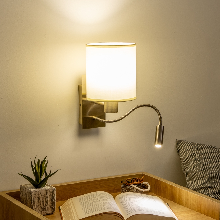 Brilagi - LED Aplique flexible NUBILA 1xE27/25W/230V + LED/3W latón/color crema