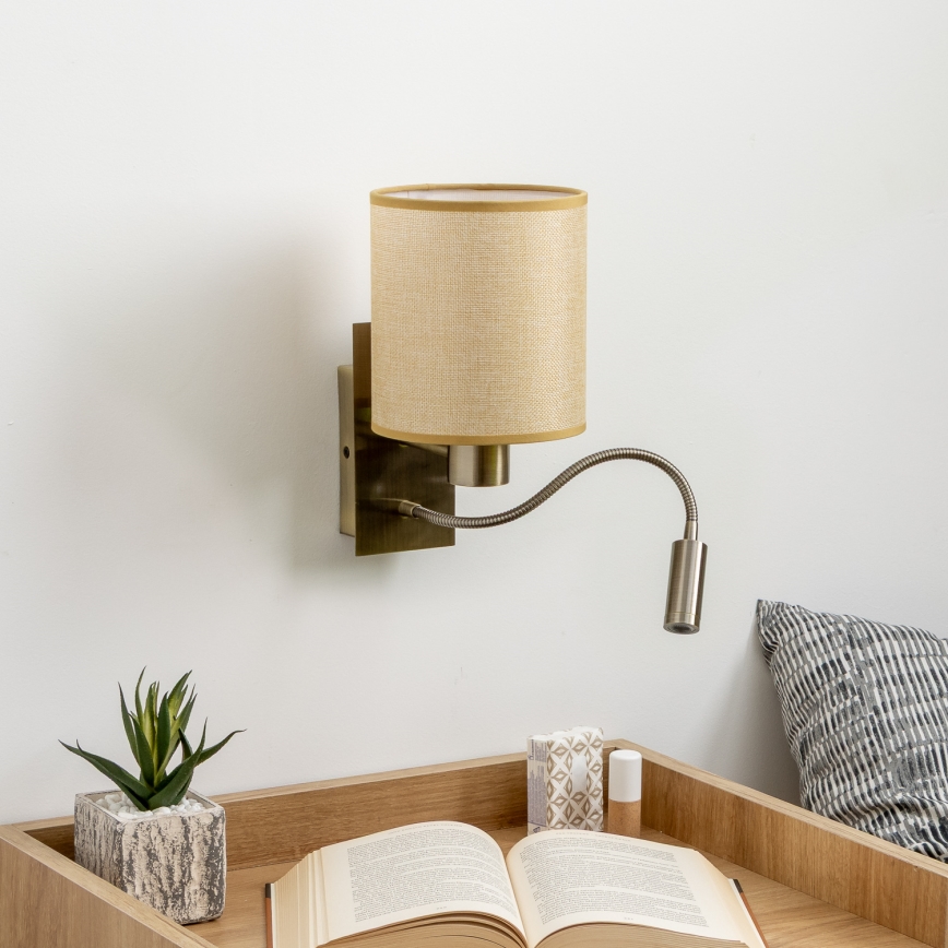 Brilagi - LED Aplique flexible NUBILA 1xE27/25W/230V + LED/3W latón/marrón claro
