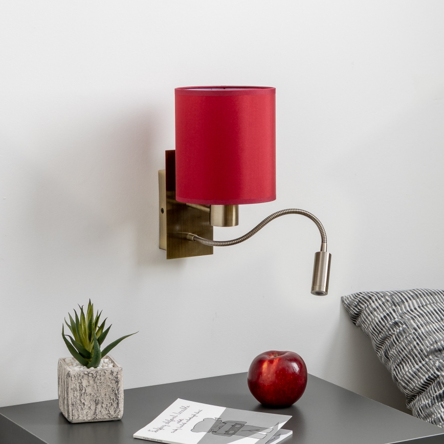 Brilagi - LED Aplique flexible NUBILA 1xE27/25W/230V+LED/3W latón/rojo pompeyano