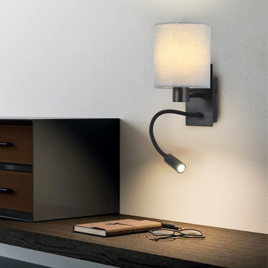Brilagi - LED Aplique flexible NUBILA 1xE27/25W/230V + LED/3W negro/gris