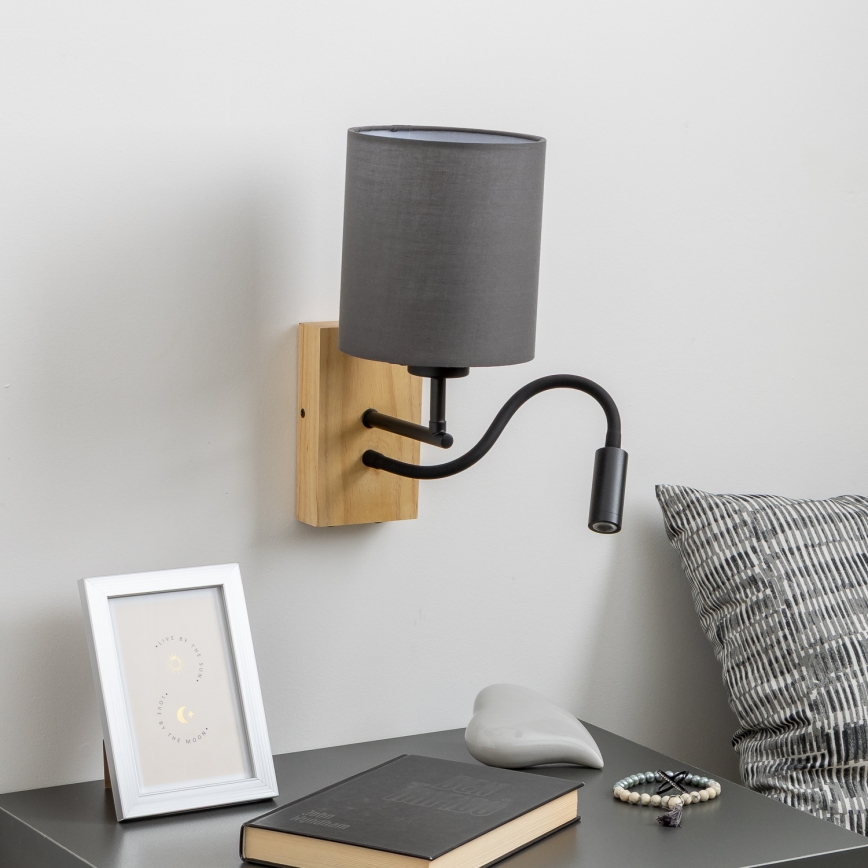 Brilagi - LED Aplique flexible NUBILA WOOD 1xE27/25W/230V + LED/3W roble/antracita